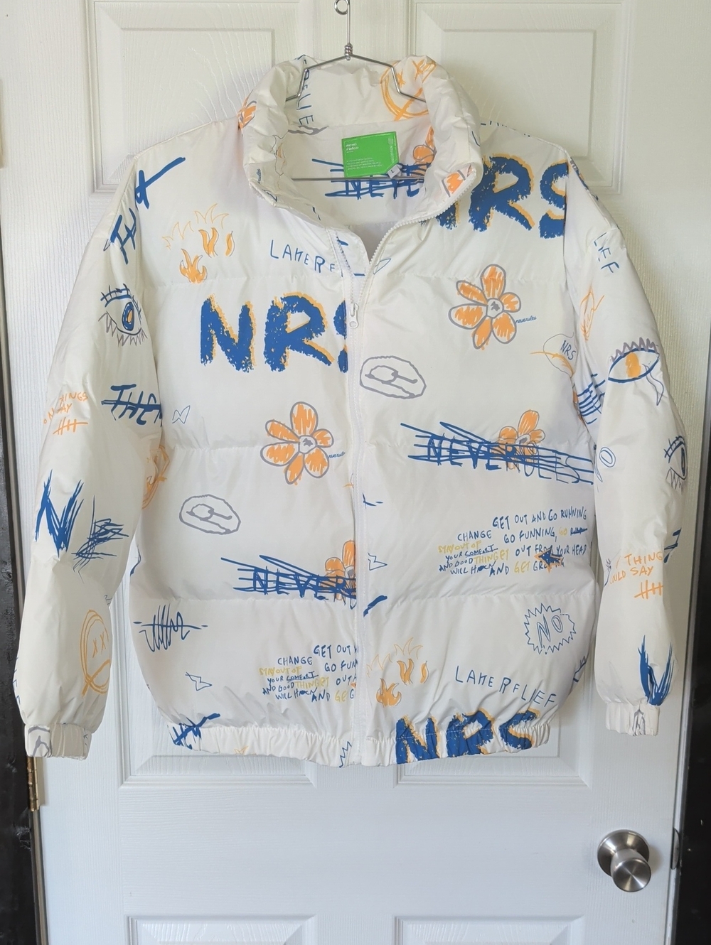 Women's NEVERULES Never Rules (NRS) Graffiti Puffer Jacket Size Large